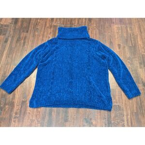 Worthington Sweater Womens Petite XL Blue Chenille Turtleneck Cable Pullover